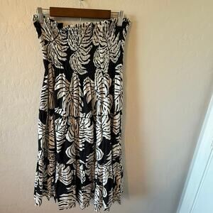 Club Z Collection Dress Women’s Size XL Black and Tan Monstera Midi Strapless